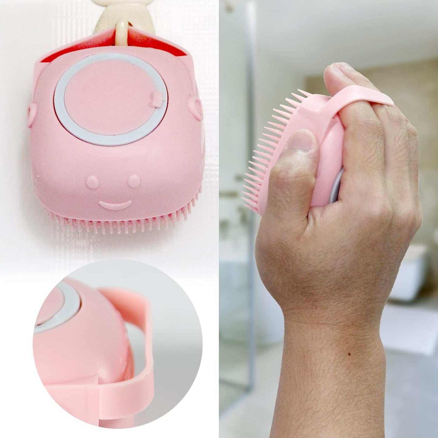 Pet Bath Brush Dog Baths Brush Shampoo Dispenser Soft Silicone Dog Bathing Brushes Dogs Shampoo Brushes Scrubbers for Cats and Dogs Shower Brush Grooming (Pink)