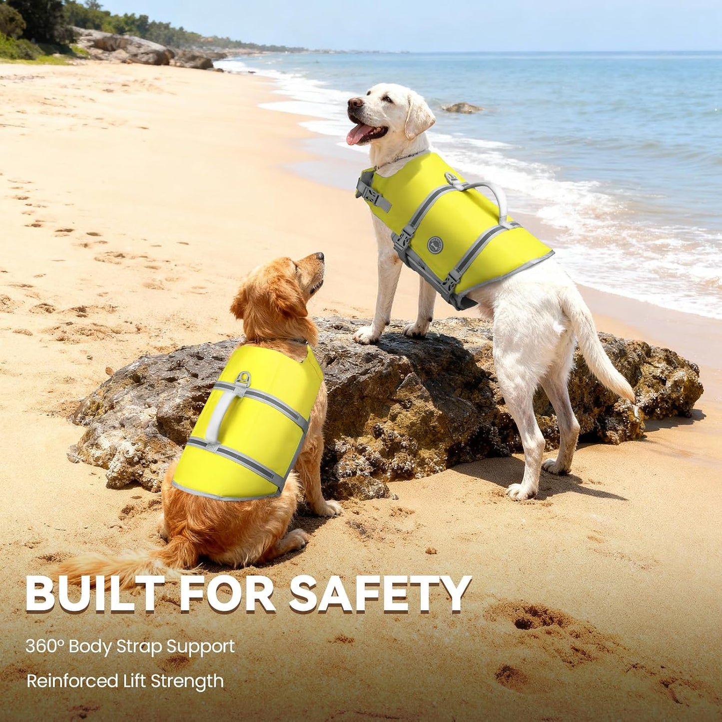 Rip Stop Dog Life Jacket, Buoyancy Aid with Handle, Buoyancy for Doggy, Dog Life Jacket for Swimming & Boating, L, Yellow Grey