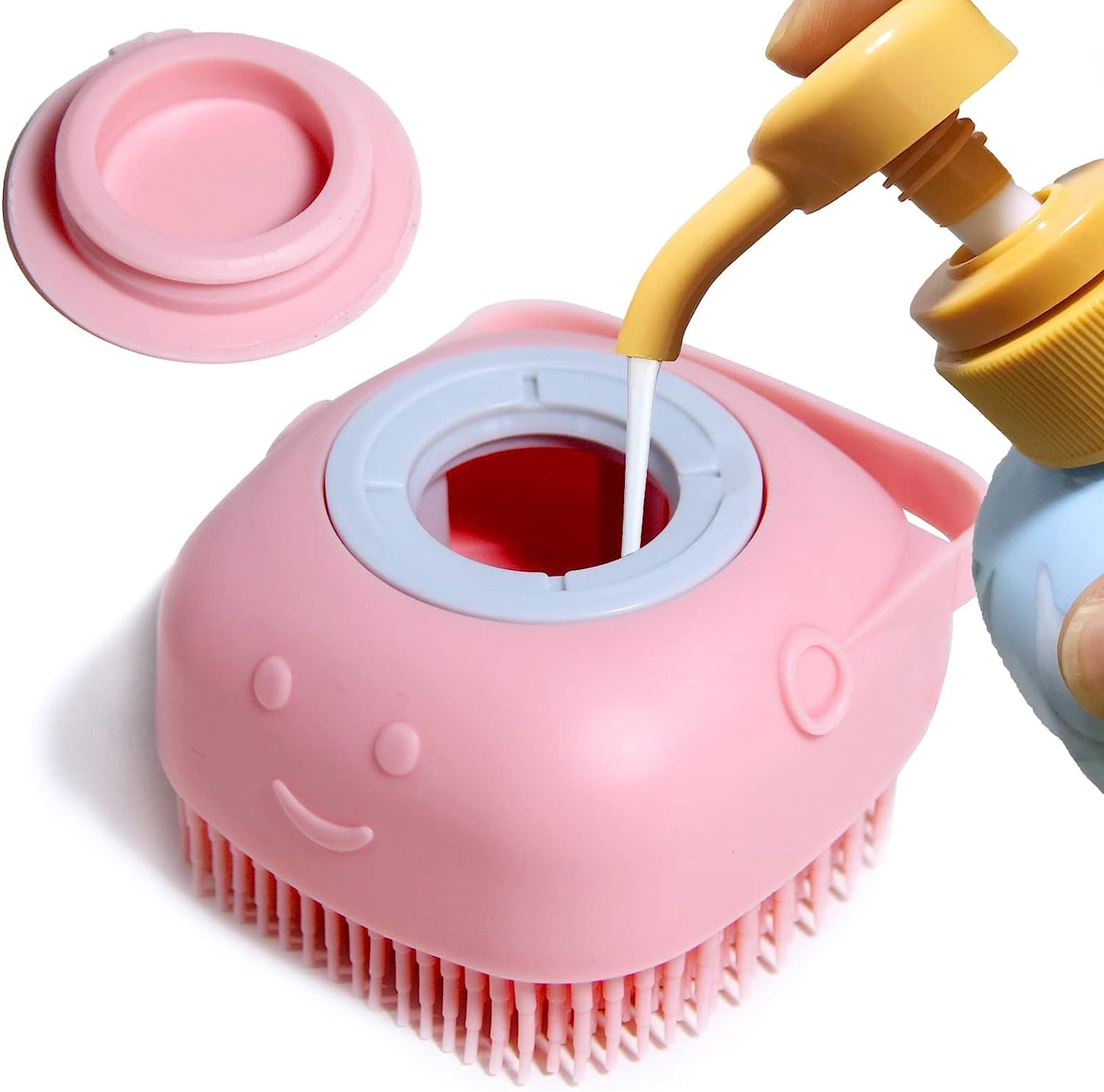 Pet Bath Brush Dog Baths Brush Shampoo Dispenser Soft Silicone Dog Bathing Brushes Dogs Shampoo Brushes Scrubbers for Cats and Dogs Shower Brush Grooming (Pink)