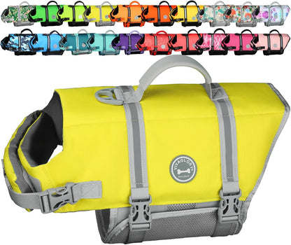 Rip Stop Dog Life Jacket, Buoyancy Aid with Handle, Buoyancy for Doggy, Dog Life Jacket for Swimming & Boating, L, Yellow Grey