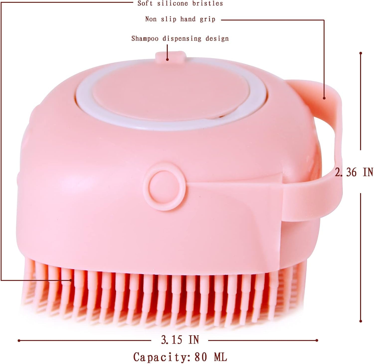 Pet Bath Brush Dog Baths Brush Shampoo Dispenser Soft Silicone Dog Bathing Brushes Dogs Shampoo Brushes Scrubbers for Cats and Dogs Shower Brush Grooming (Pink)