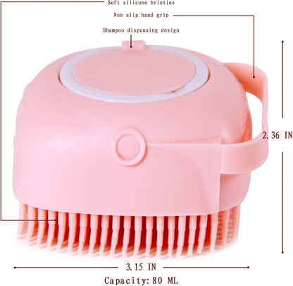 Pet Bath Brush Dog Baths Brush Shampoo Dispenser Soft Silicone Dog Bathing Brushes Dogs Shampoo Brushes Scrubbers for Cats and Dogs Shower Brush Grooming (Pink)